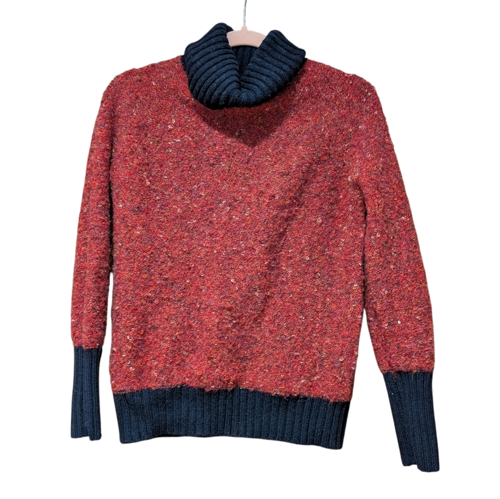 Cynthia Rowley Wool Blend Warm Turtle Neck Color Block Sweater Sz S Red/Blue